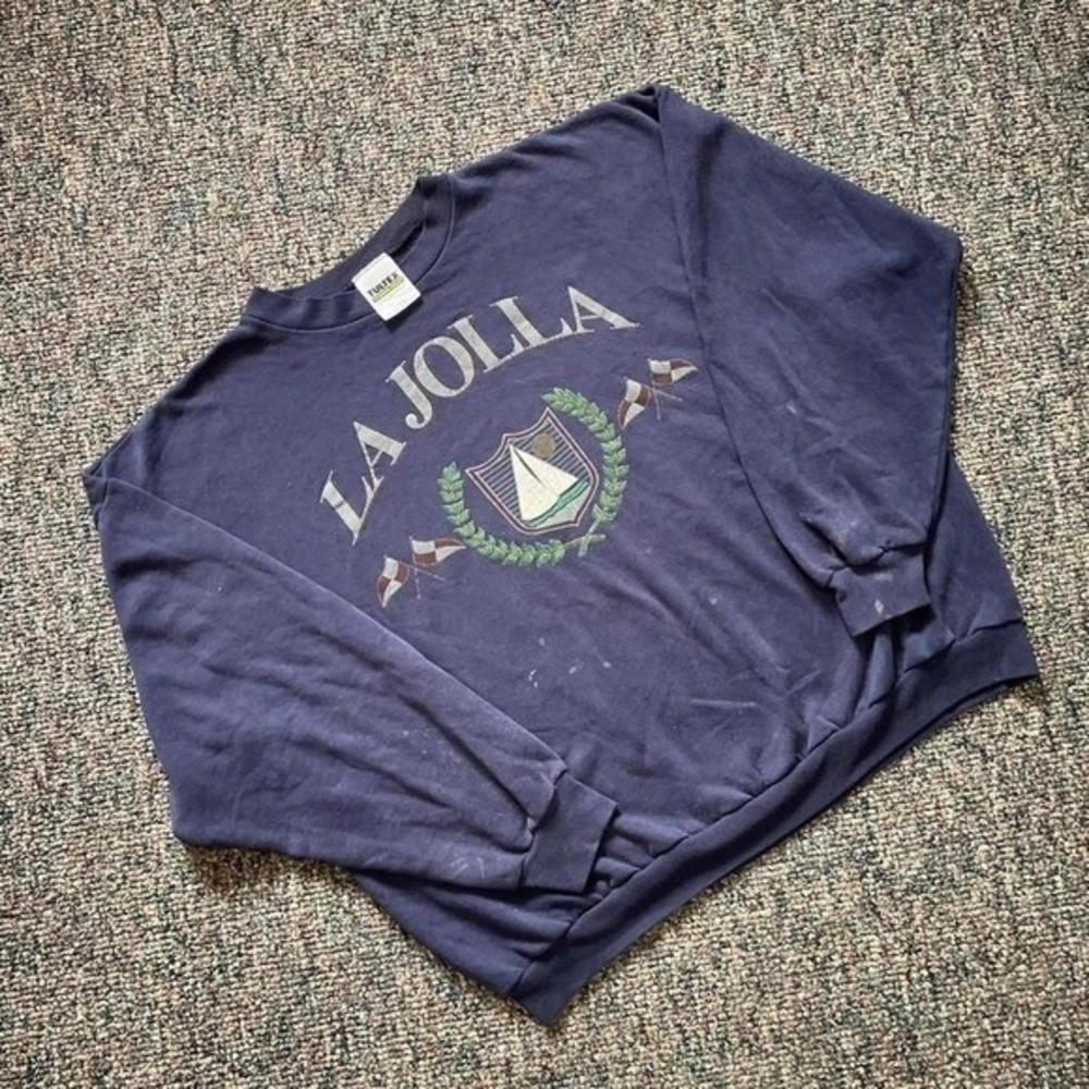 Vintage Tultex La Jolla California Sweatshirt‎ Navy Blue Distressed Mens XL USA